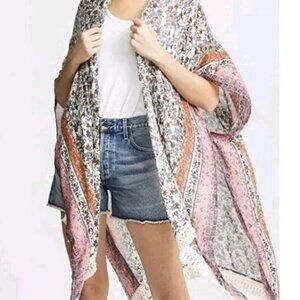 Rebecca Minkoff Womens Jasmine Floral Print Ruana Sheer Wrap Size One Size Black